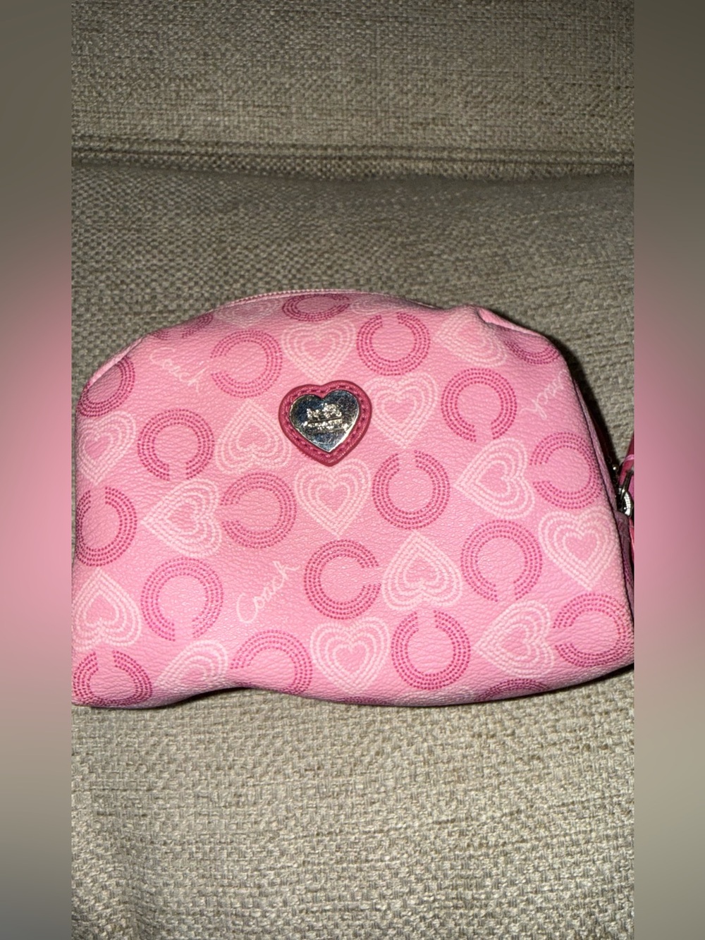 Coach Pink Heart Signature Cosmetic Pouch
